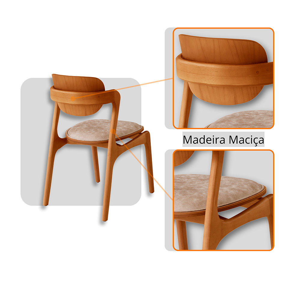 Mesa de Jantar Orgânica Savana com Tampo Laminado e 6 Cadeiras Savana Gold Corino Milano e Imbuia Natural