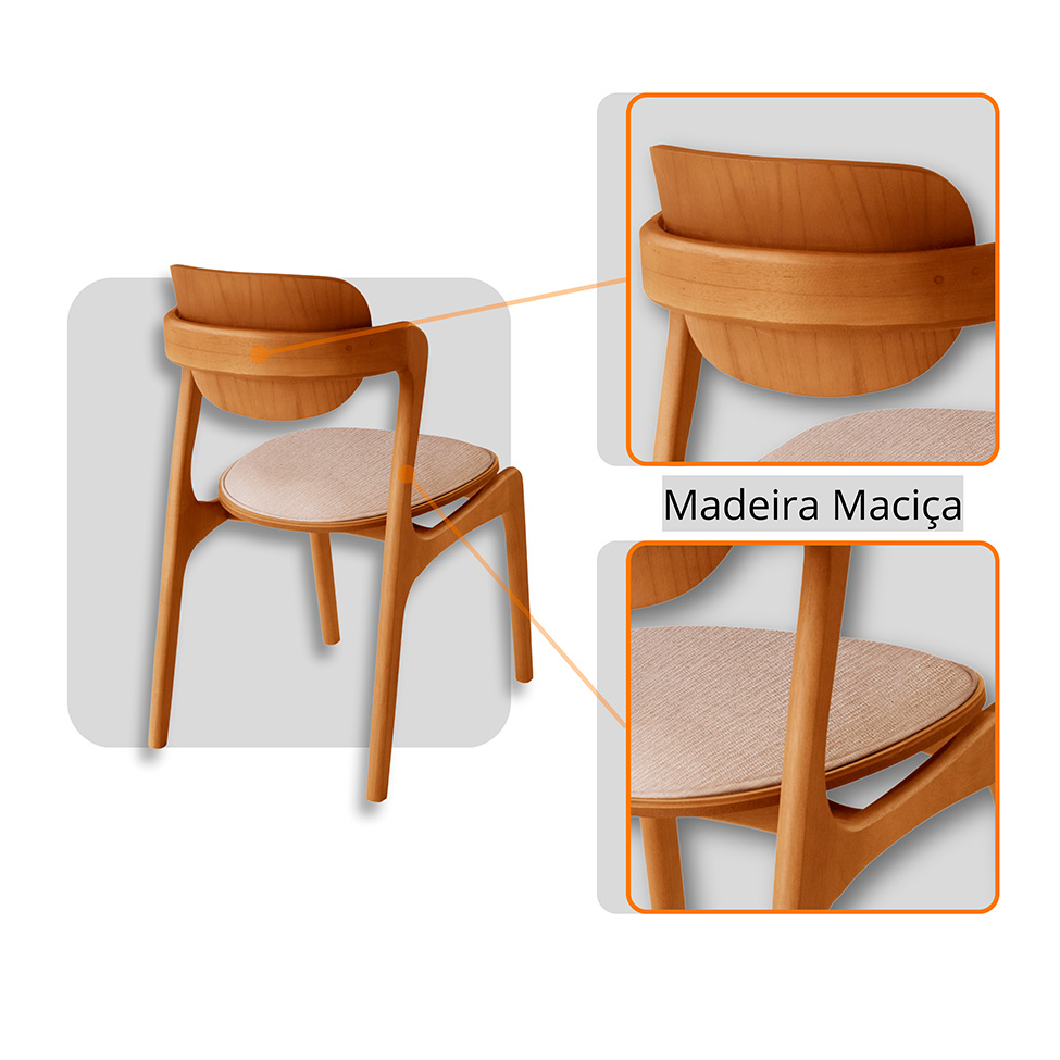 Mesa de Jantar Orgânica Savana com Tampo Laminado e 6 Cadeiras Savana Gold Linho Bege e Imbuia Natural