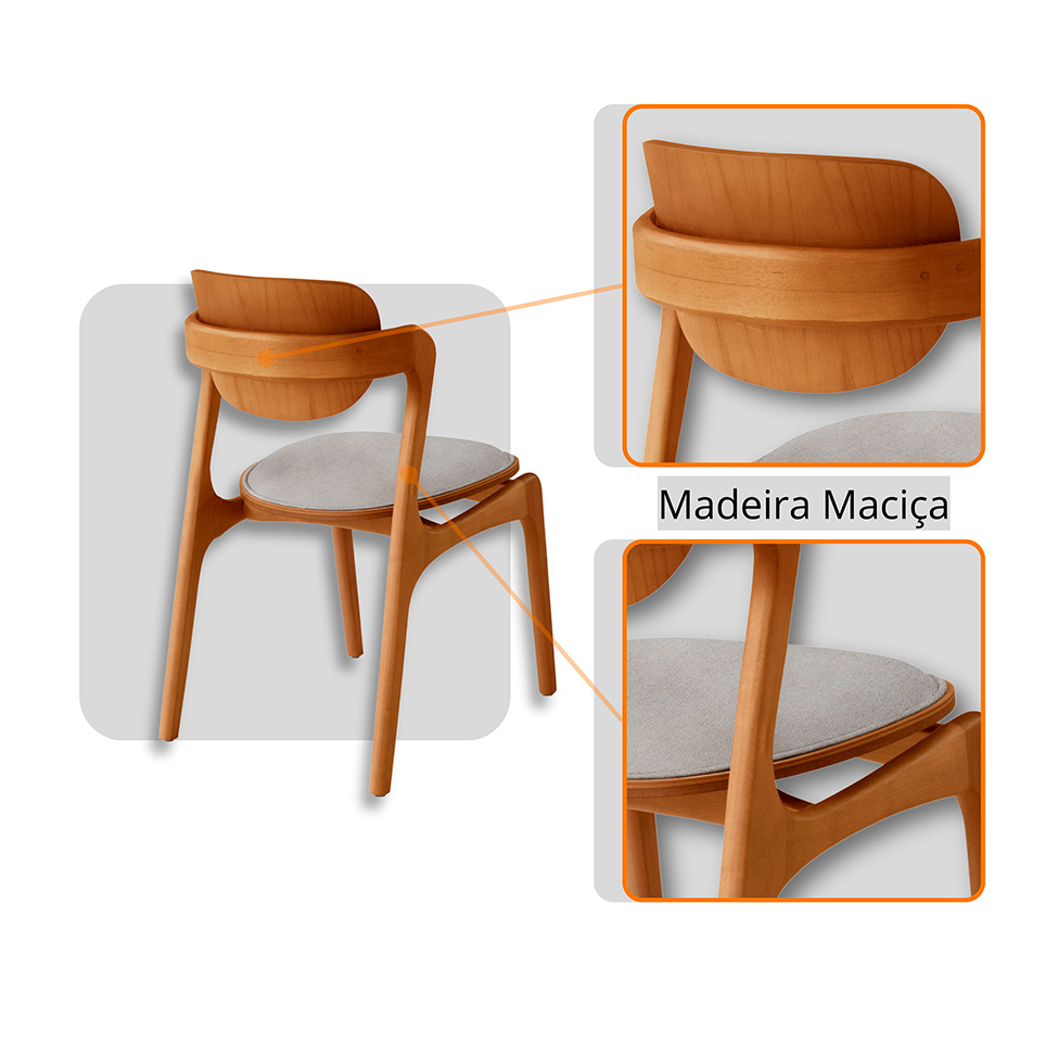 Mesa de Jantar Orgânica Savana com Tampo Laminado e 6 Cadeiras Savana Gold Linho Cinza Claro e Imbuia Natural