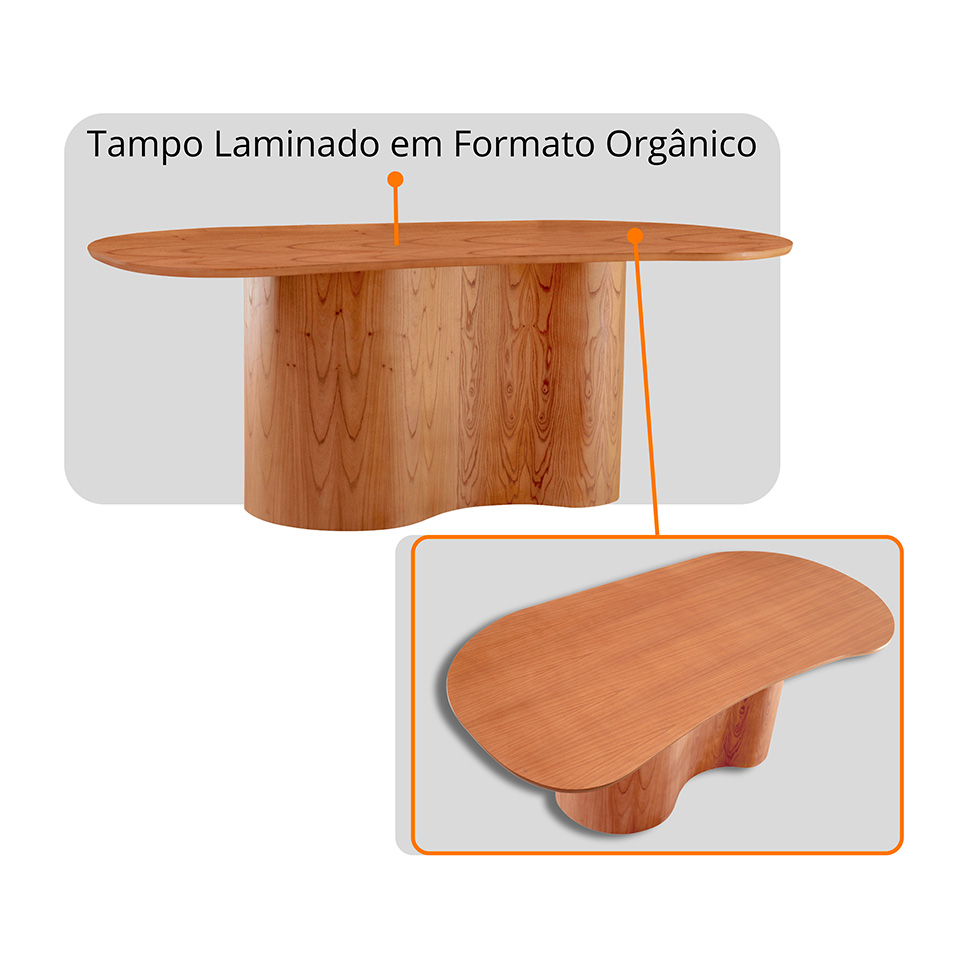 Mesa de Jantar Orgânica com Tampo Laminado e 6 Cadeiras Floripa Linho Âmbar e Imbuia Natural