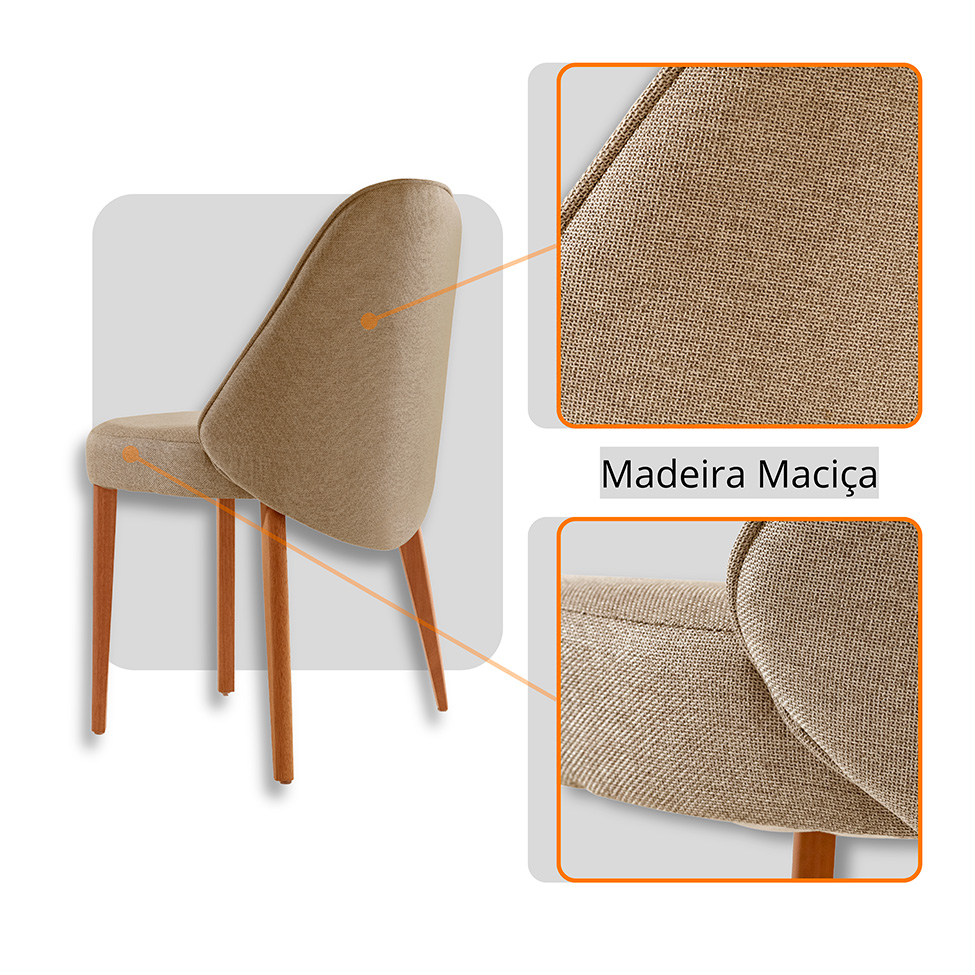 Mesa de Jantar Orgânica com Tampo Laminado e 6 Cadeiras Floripa Linho Âmbar e Imbuia Natural