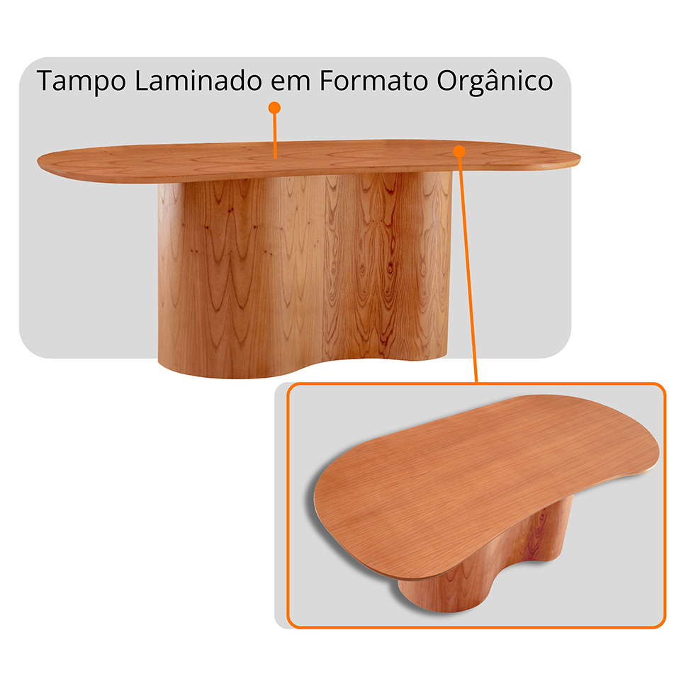 Mesa de Jantar Orgânica com Tampo Laminado e 6 Cadeiras Floripa Linho Cinza Claro e Imbuia Natural
