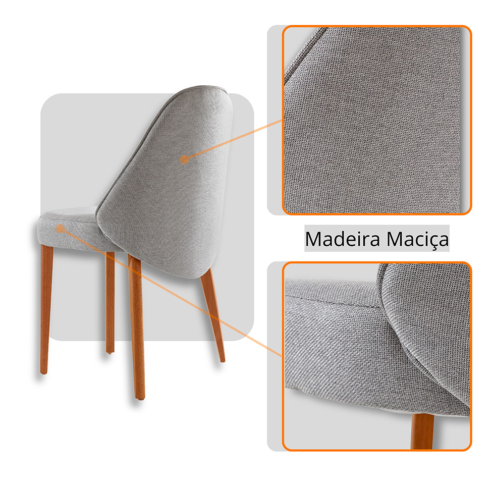 Mesa de Jantar Orgânica com Tampo Laminado e 6 Cadeiras Floripa Linho Cinza Claro e Imbuia Natural