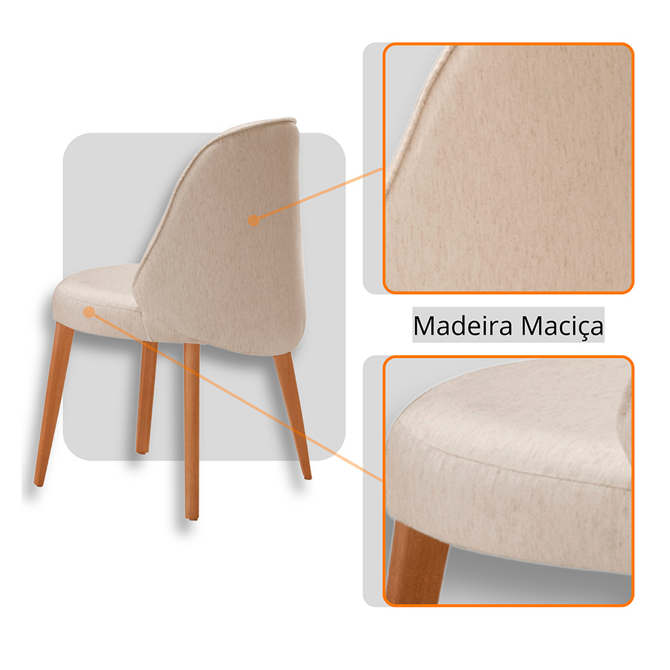 Mesa de Jantar Orgânica com Tampo Laminado e 6 Cadeiras Floripa Linho Off White e Imbuia Natural