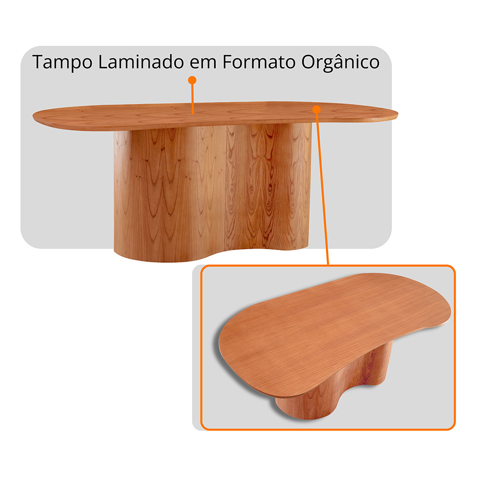 Mesa de Jantar Orgânica com Tampo Laminado e 6 Cadeiras Floripa Linho Preto e Imbuia Natural
