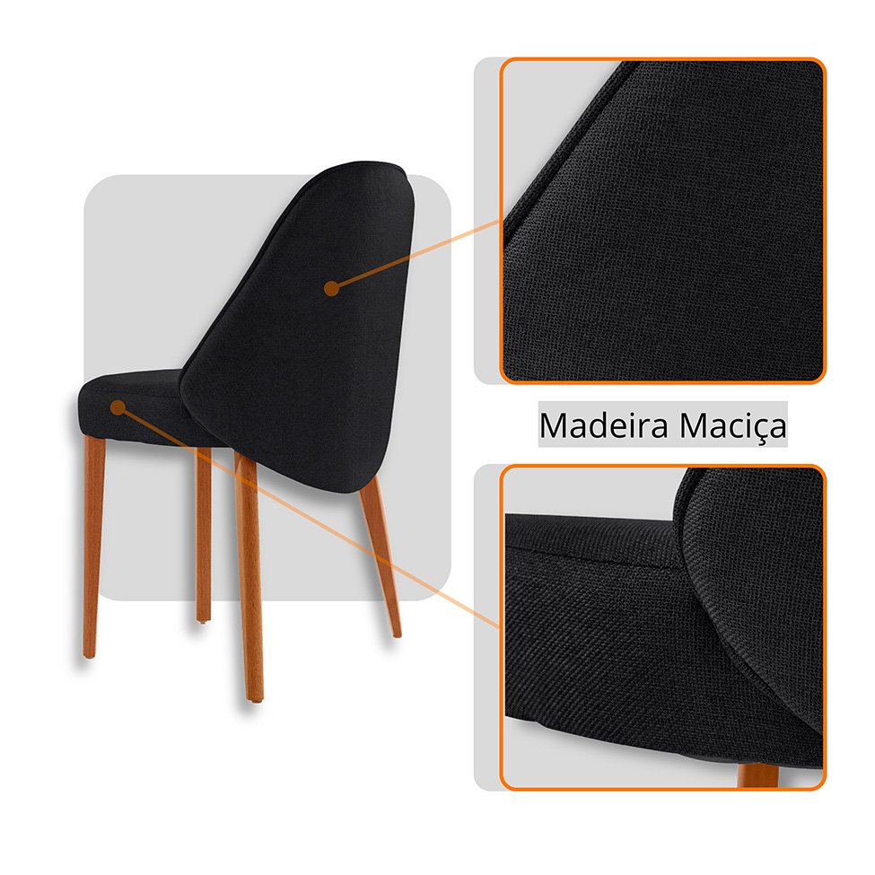 Mesa de Jantar Orgânica com Tampo Laminado e 6 Cadeiras Floripa Linho Preto e Imbuia Natural