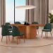 Mesa de Jantar Orgânica com Tampo Laminado e 6 Cadeiras Floripa Veludo Jade e Imbuia Natural