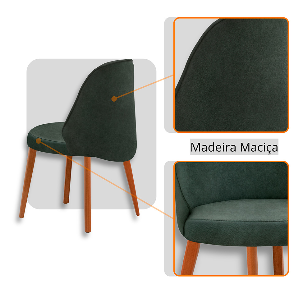 Mesa de Jantar Orgânica com Tampo Laminado e 6 Cadeiras Floripa Veludo Jade e Imbuia Natural