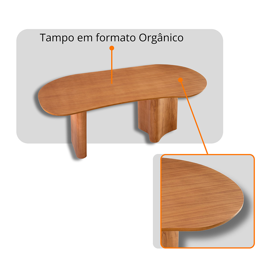 Mesa de Jantar Orgânica com Tampo Laminado e 6 Cadeiras Savana Corino Milano e Imbuia Natural