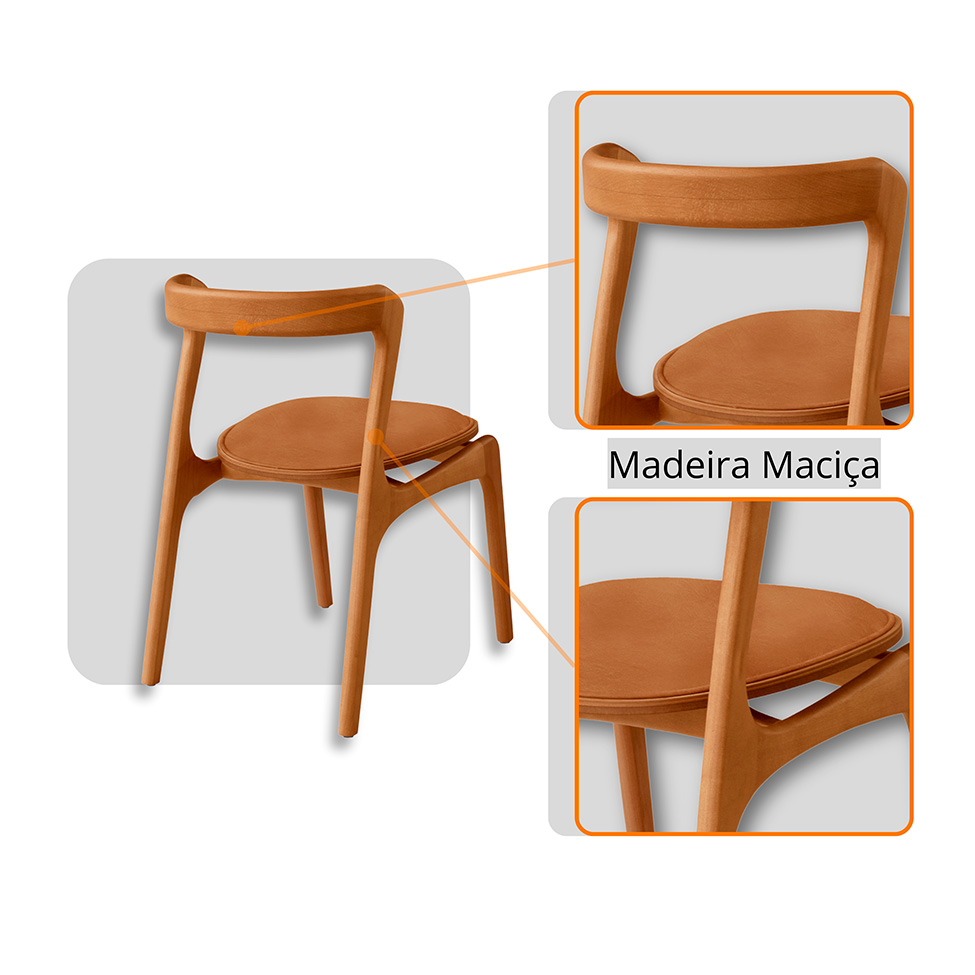 Mesa de Jantar Orgânica com Tampo Laminado e 6 Cadeiras Savana Corino Star Caramelo e Imbuia Natural