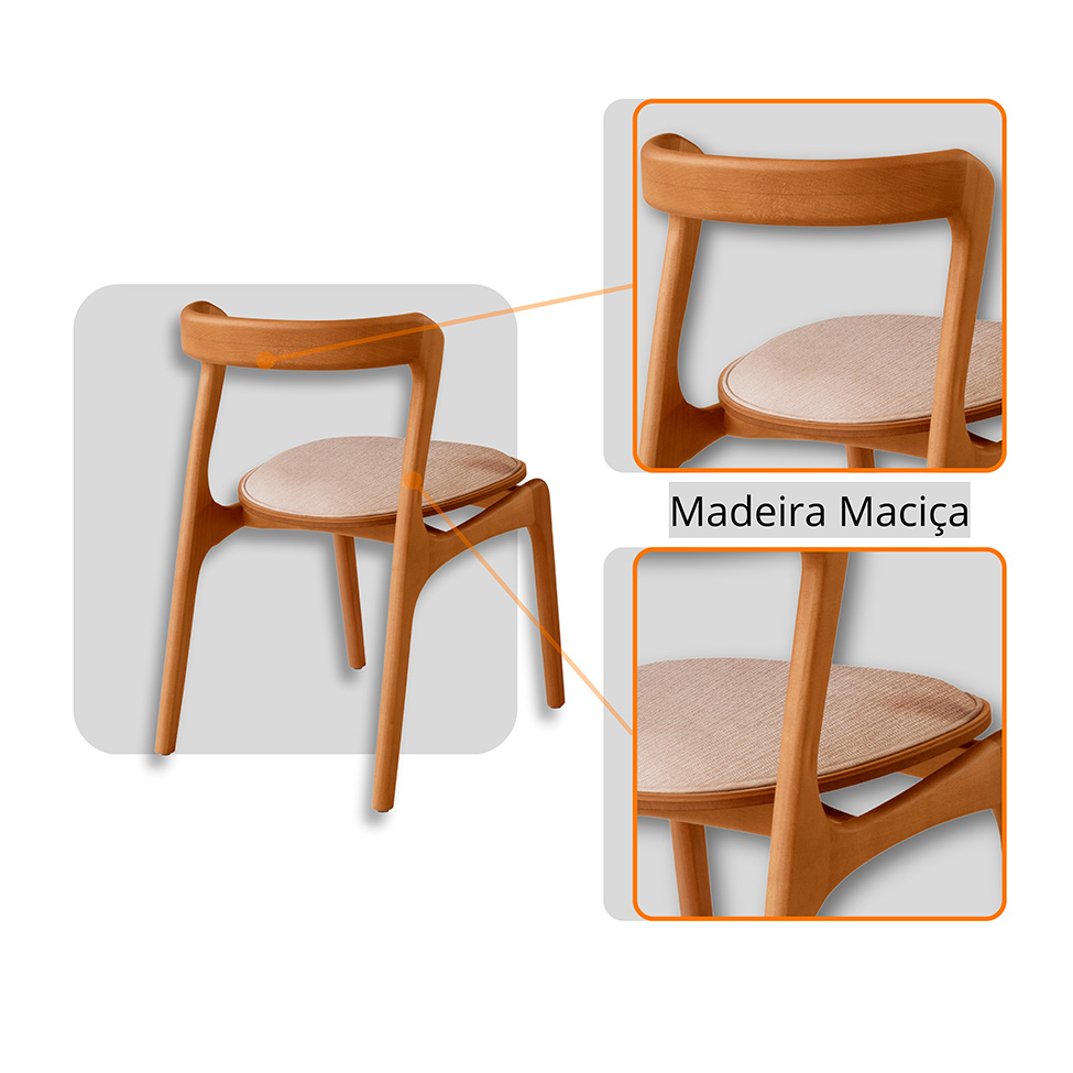 Mesa de Jantar Orgânica com Tampo Laminado e 6 Cadeiras Savana Linho Bege e Imbuia Natural