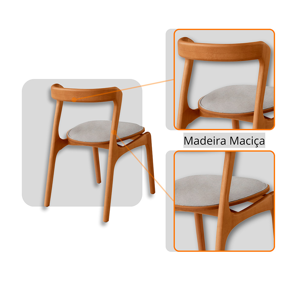 Mesa de Jantar Orgânica com Tampo Laminado e 6 Cadeiras Savana Linho Cinza Claro e Imbuia Natural