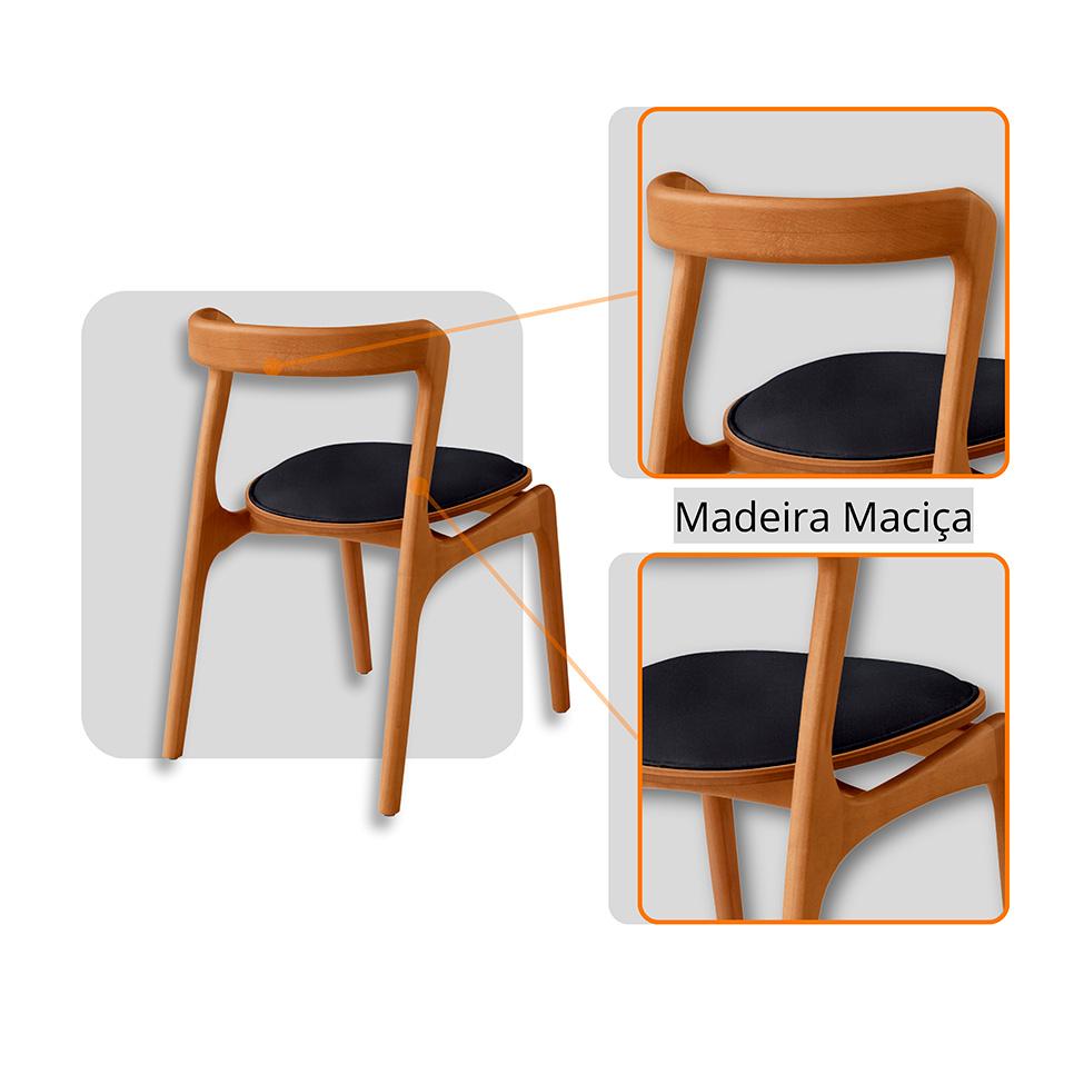 Mesa de Jantar Orgânica com Tampo Laminado e 6 Cadeiras Savana Linho Preto e Imbuia Natural