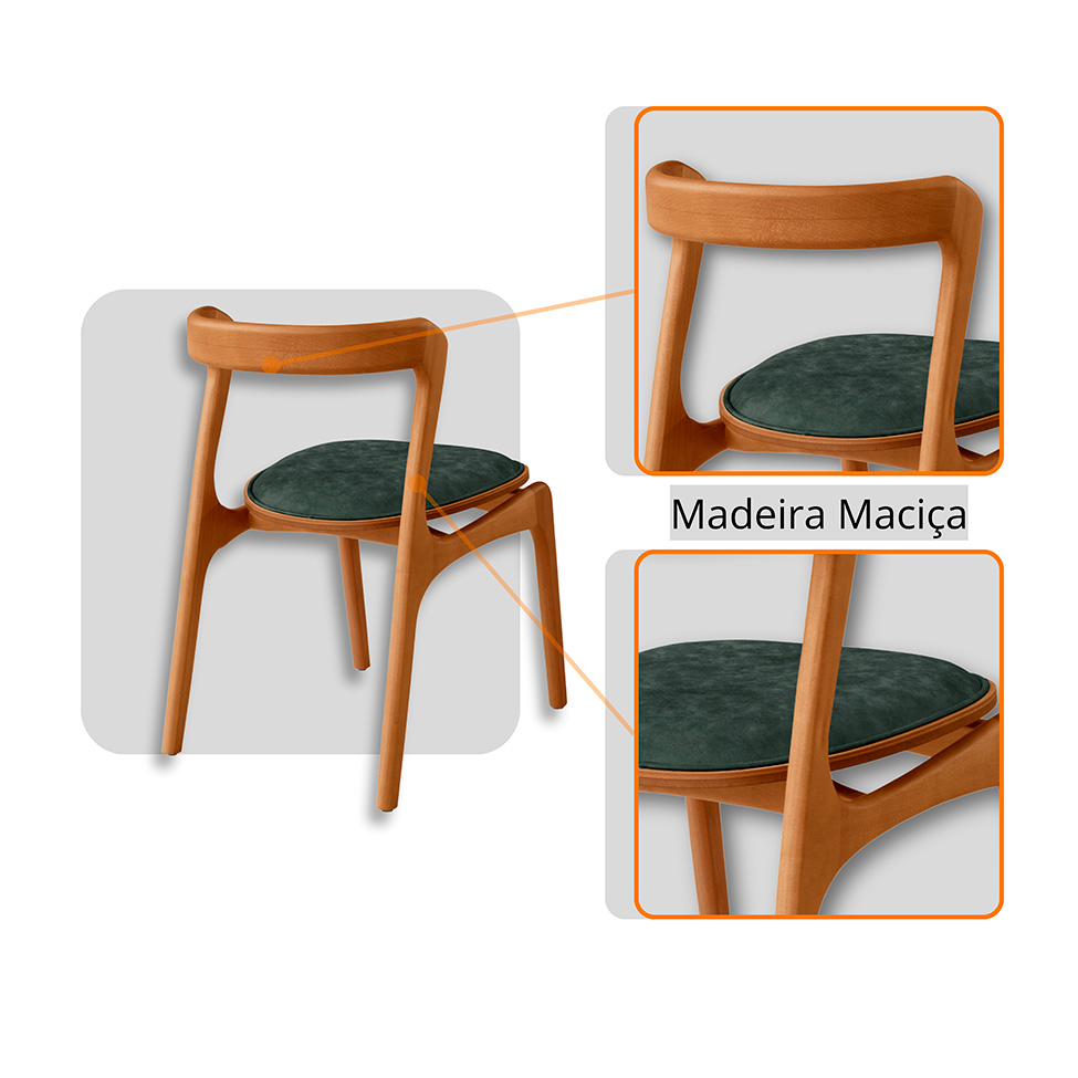 Mesa de Jantar Orgânica com Tampo Laminado e 6 Cadeiras Savana Veludo Jade e Imbuia Natural