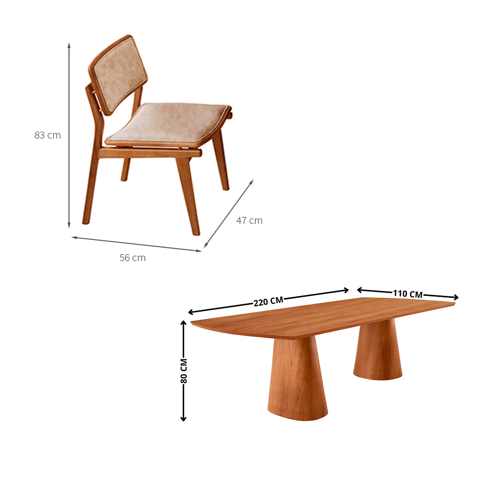 Mesa de Jantar Retangular Itália com Tampo Laminado e 8 Cadeiras Lea Corino Milano e Imbuia Natural