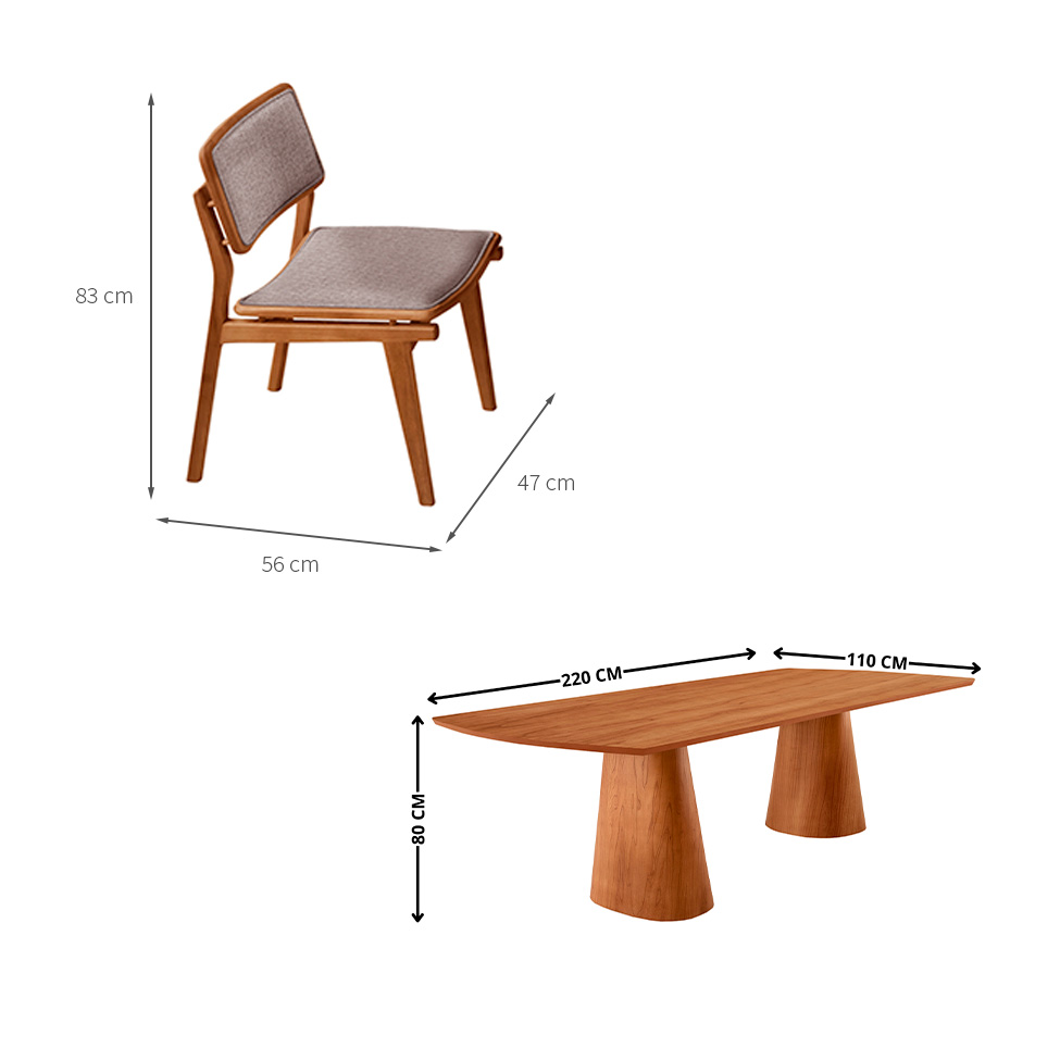Mesa de Jantar Retangular Itália com Tampo Laminado e 8 Cadeiras Lea Linho Bege e Imbuia Natural