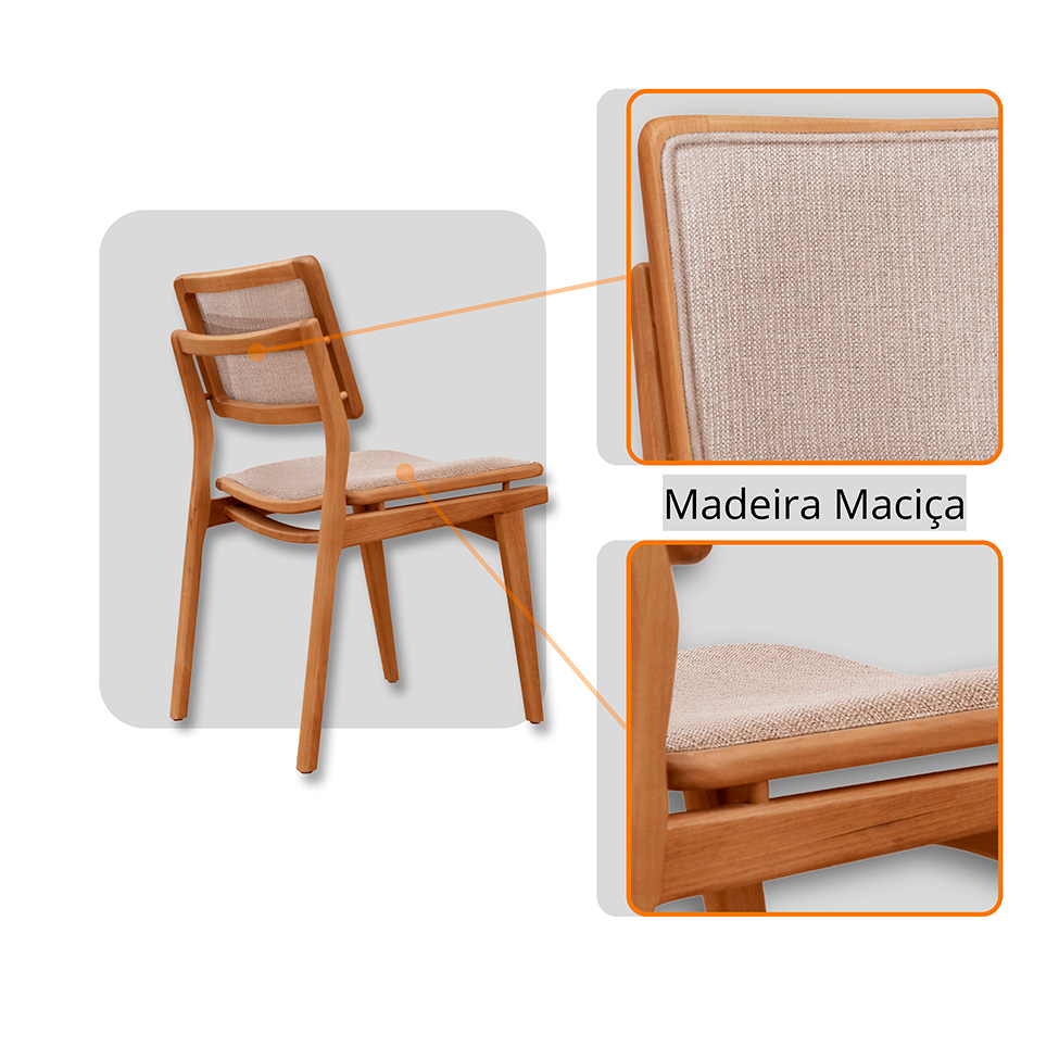 Mesa de Jantar Retangular Itália com Tampo Laminado e 8 Cadeiras Lea Linho Bege e Imbuia Natural