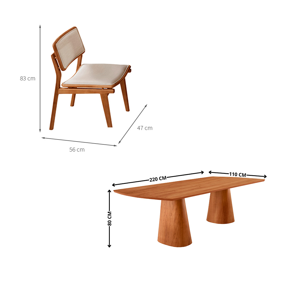 Mesa de Jantar Retangular Itália com Tampo Laminado e 8 Cadeiras Lea Linho Off White e Imbuia Natural