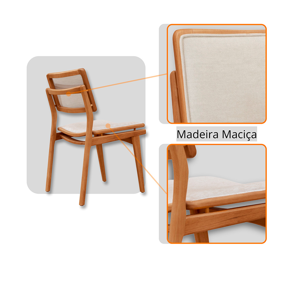 Mesa de Jantar Retangular Itália com Tampo Laminado e 8 Cadeiras Lea Linho Off White e Imbuia Natural