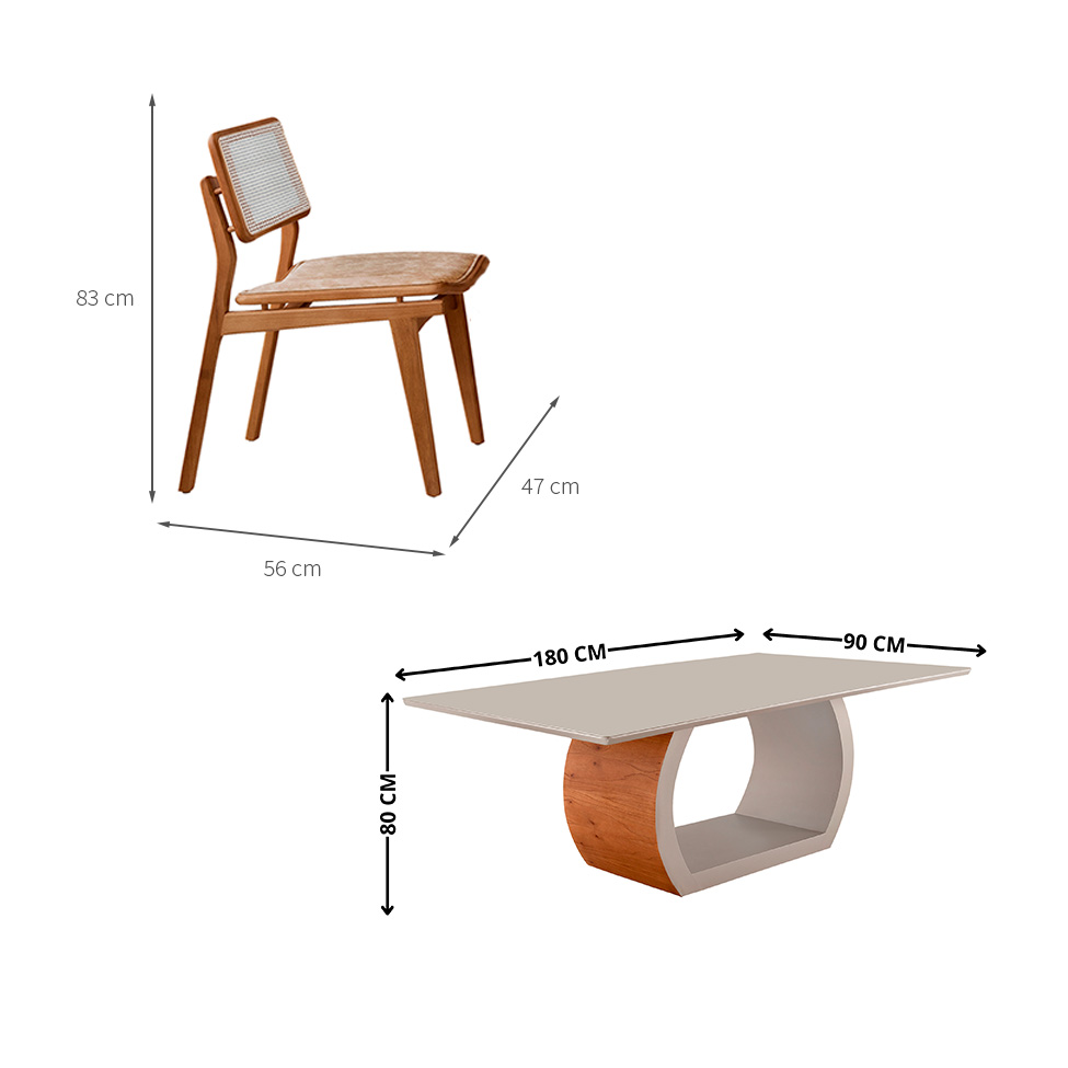 Mesa de Jantar Retangular Zeus com Tampo Vidro e 6 Cadeiras Lea Premium Corino Milano e Imbuia Natural