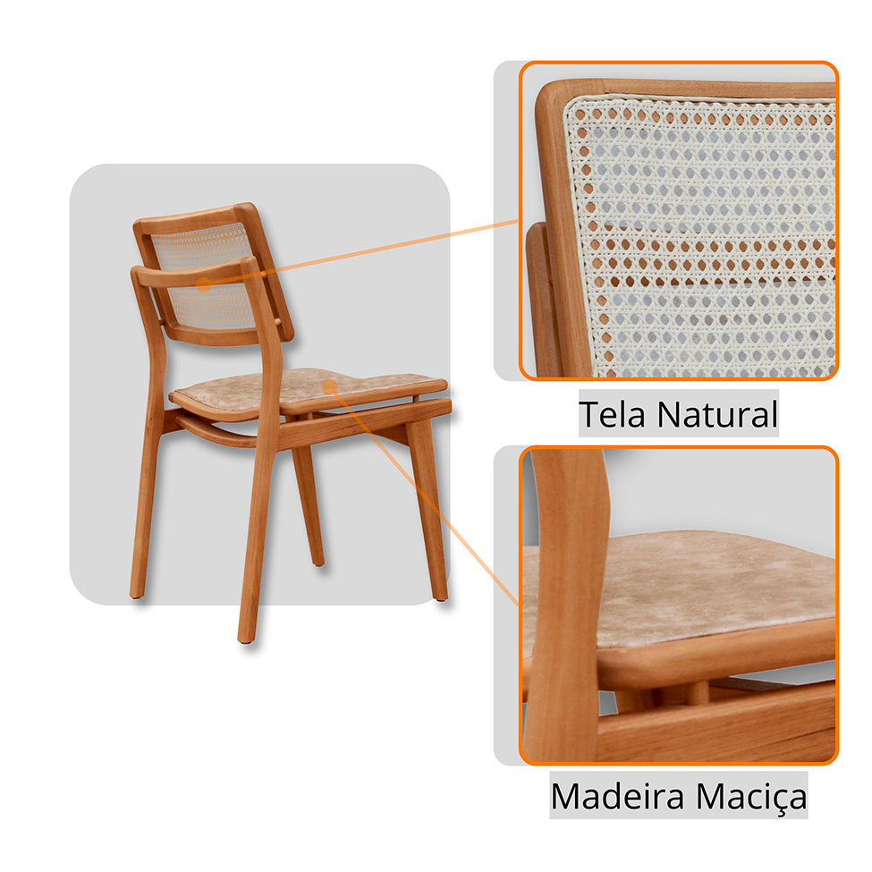 Mesa de Jantar Retangular Zeus com Tampo Vidro e 6 Cadeiras Lea Premium Corino Milano e Imbuia Natural