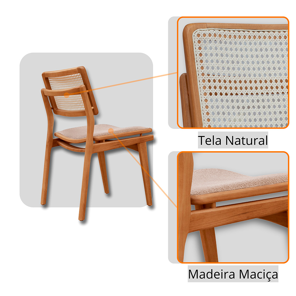 Mesa de Jantar Retangular Zeus com Tampo Vidro e 6 Cadeiras Lea Premium Linho Bege e Imbuia Natural