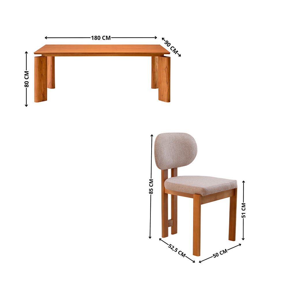 Mesa de Jantar Retangular com Tampo Laminado e 6 Cadeiras Aimê Linho Bege e Imbuia Natural