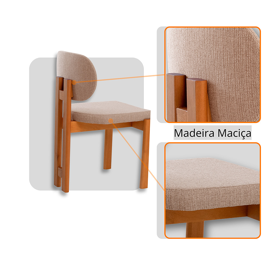 Mesa de Jantar Retangular com Tampo Laminado e 6 Cadeiras Aimê Linho Bege e Imbuia Natural