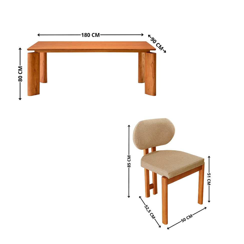Mesa de Jantar Retangular com Tampo Laminado e 6 Cadeiras Aimê Linho Âmbar e Imbuia Natural