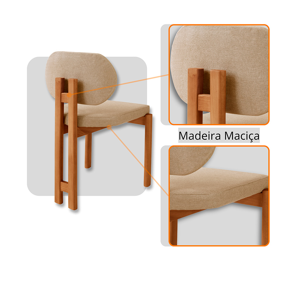 Mesa de Jantar Retangular com Tampo Laminado e 6 Cadeiras Aimê Linho Âmbar e Imbuia Natural