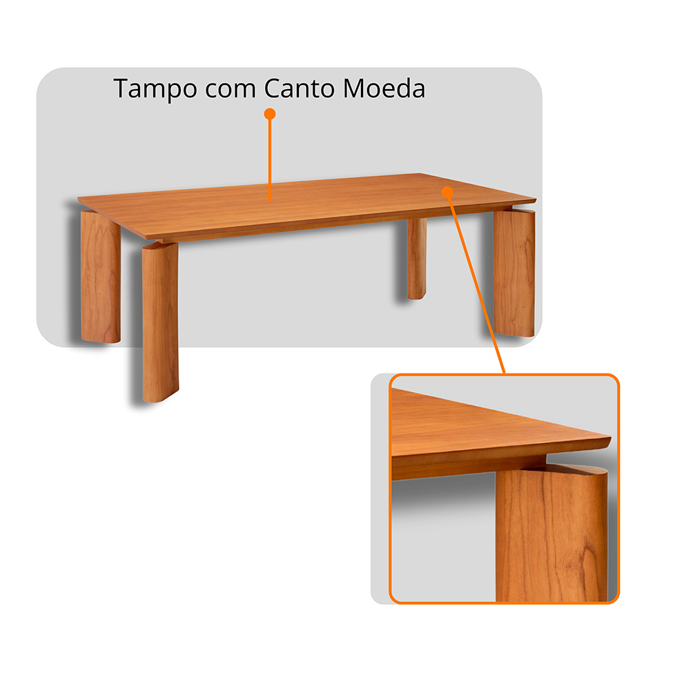 Mesa de Jantar Retangular com Tampo Laminado e 6 Cadeiras Aimê Linho Cinza Claro e Imbuia Natural