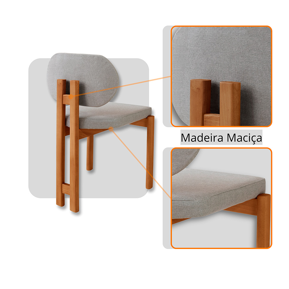 Mesa de Jantar Retangular com Tampo Laminado e 6 Cadeiras Aimê Linho Cinza Claro e Imbuia Natural