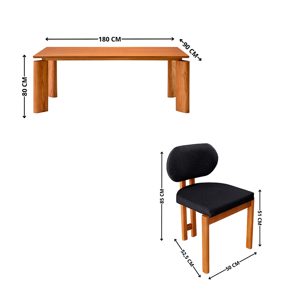 Mesa de Jantar Retangular com Tampo Laminado e 6 Cadeiras Aimê Linho Preto e Imbuia Natural