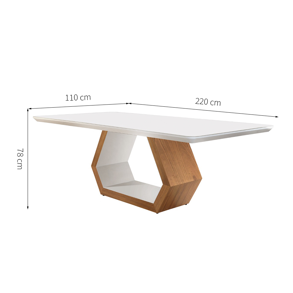 Mesa de Jantar Retangular com Tampo de Vidro Ane I Off White e Imbuia 220 cm