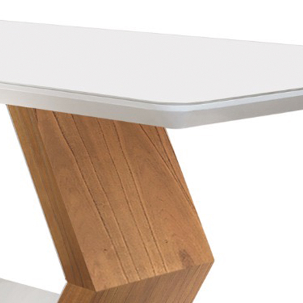 Mesa de Jantar Retangular com Tampo de Vidro Ane I Off White e Imbuia 220 cm