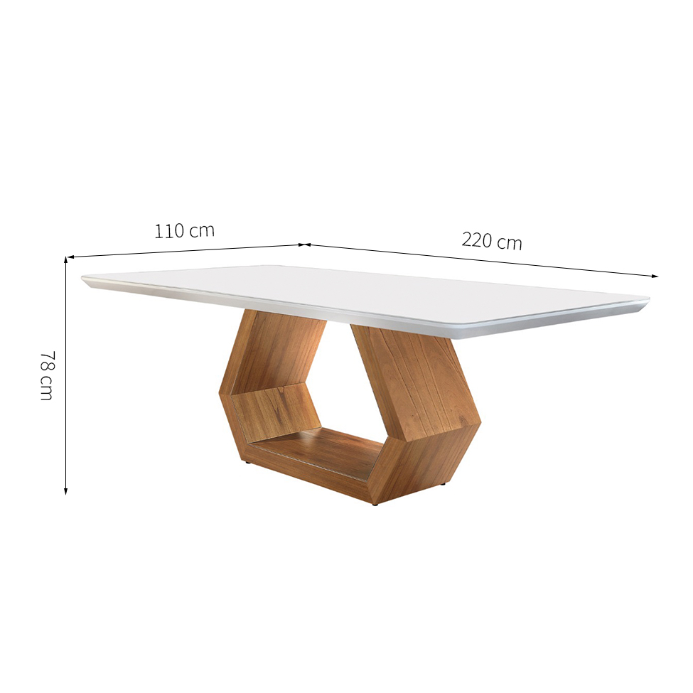 Mesa de Jantar Retangular com Tampo de Vidro Ane II Off White e Imbuia 220 cm