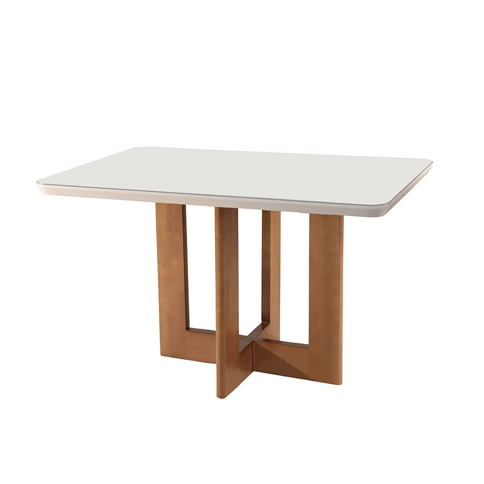 Mesa de Jantar Retangular com Tampo de Vidro Tália Off White e Imbuia 120 cm