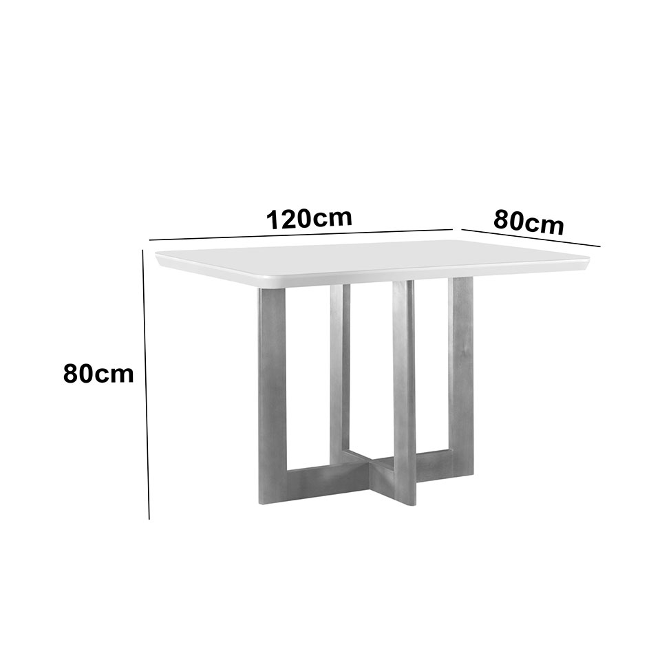 Mesa de Jantar Retangular com Tampo de Vidro Tália Off White e Imbuia 120 cm
