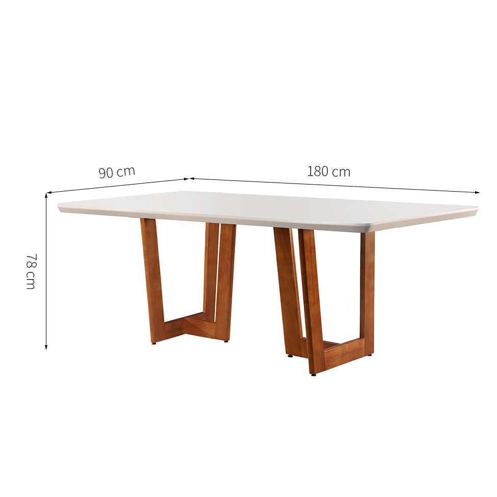Mesa de Jantar Retangular com Tampo de Vidro Tália Off White e Imbuia 180 cm