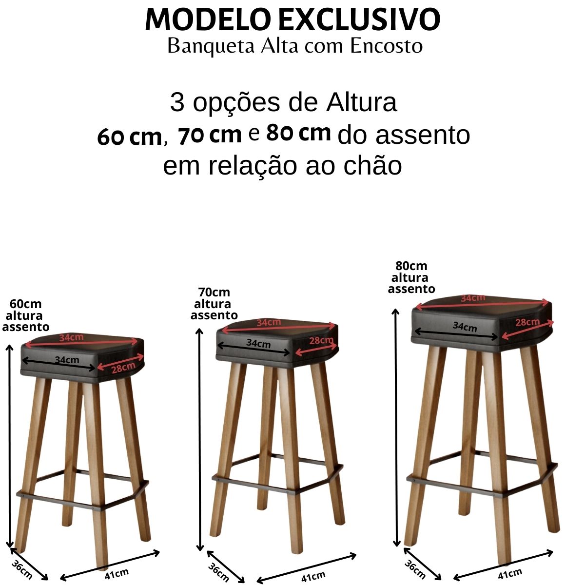 2 Banquetas Alta com Encosto para Bar Cozinha MOBLAN decor