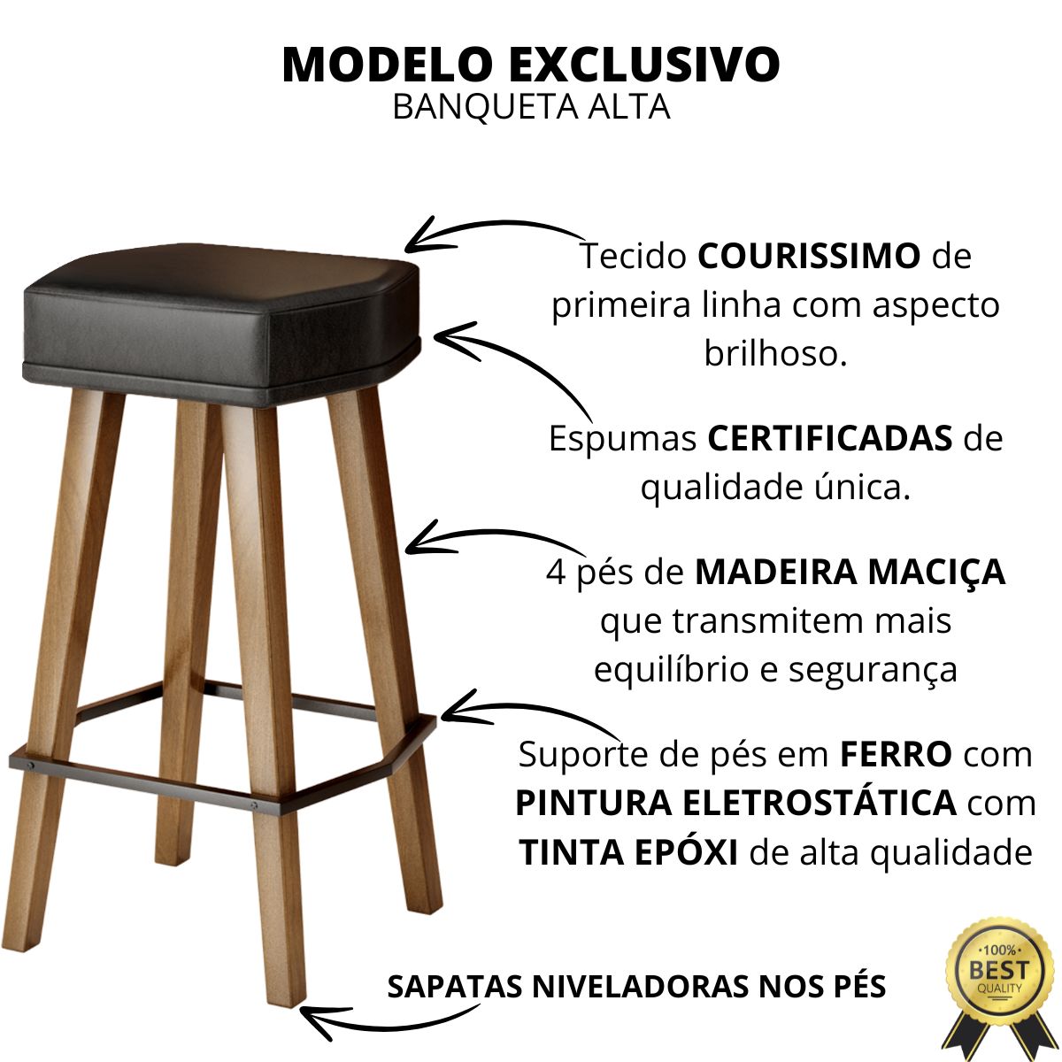 2 Banquetas Alta com Encosto para Bar Cozinha MOBLAN decor