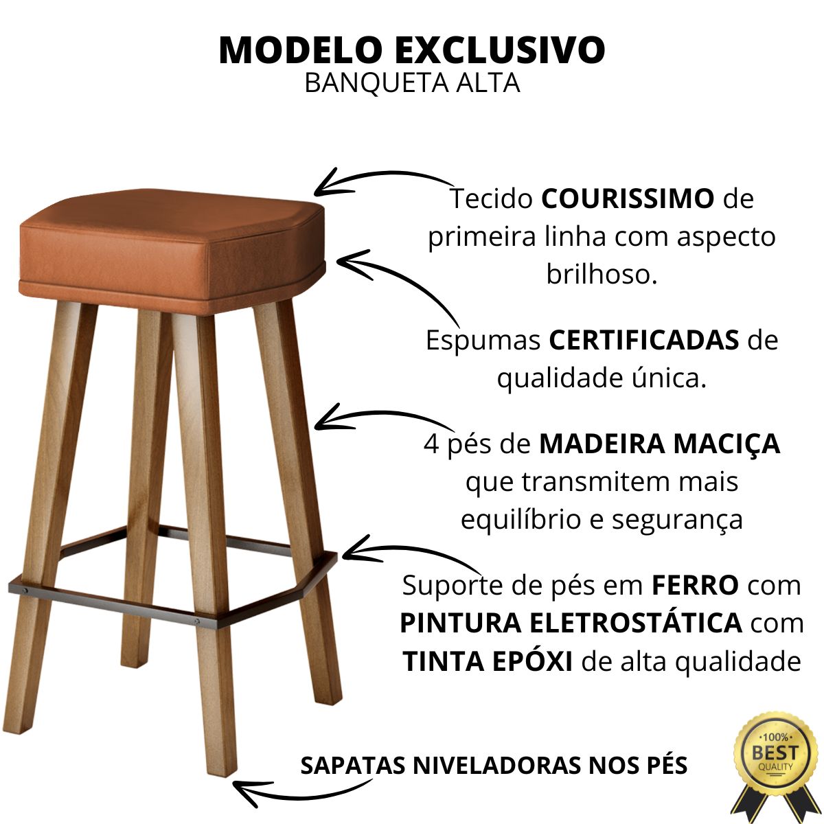 2 Banquetas Alta com Encosto para Bar Cozinha MOBLAN decor