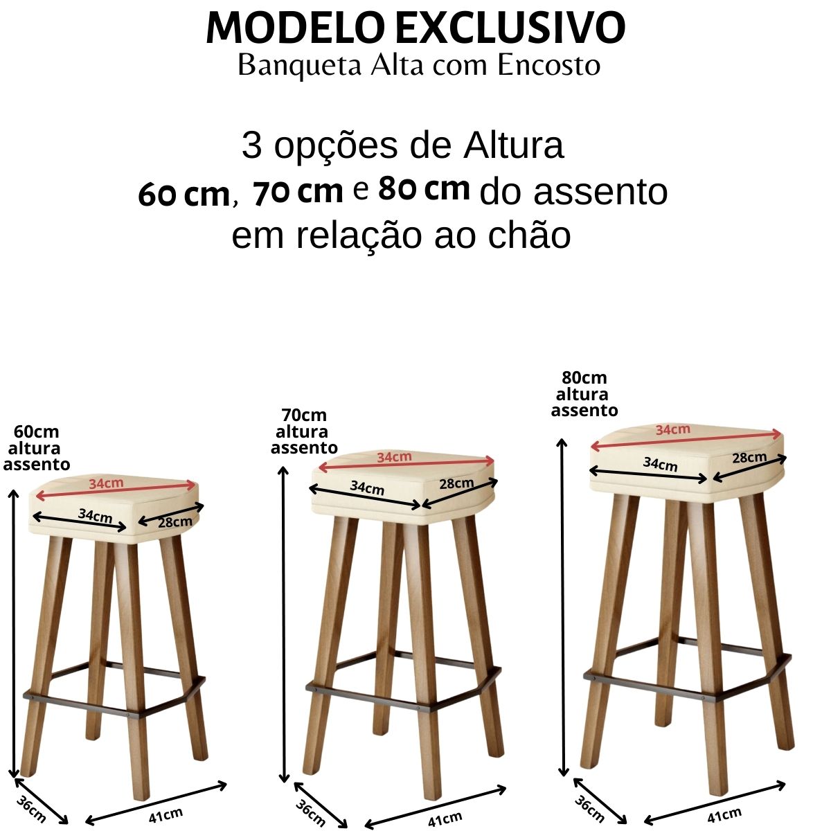 2 Banquetas Alta com Encosto para Bar Cozinha MOBLAN decor