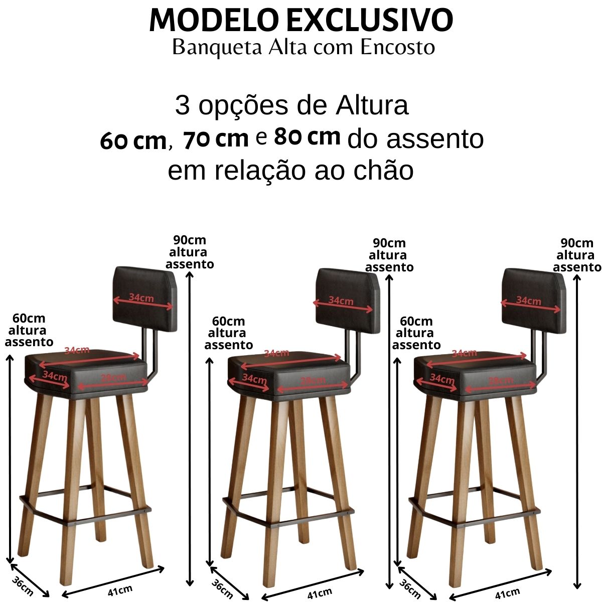 2 Banquetas Alta com Encosto para Cozinha Bar MOBLAN decor