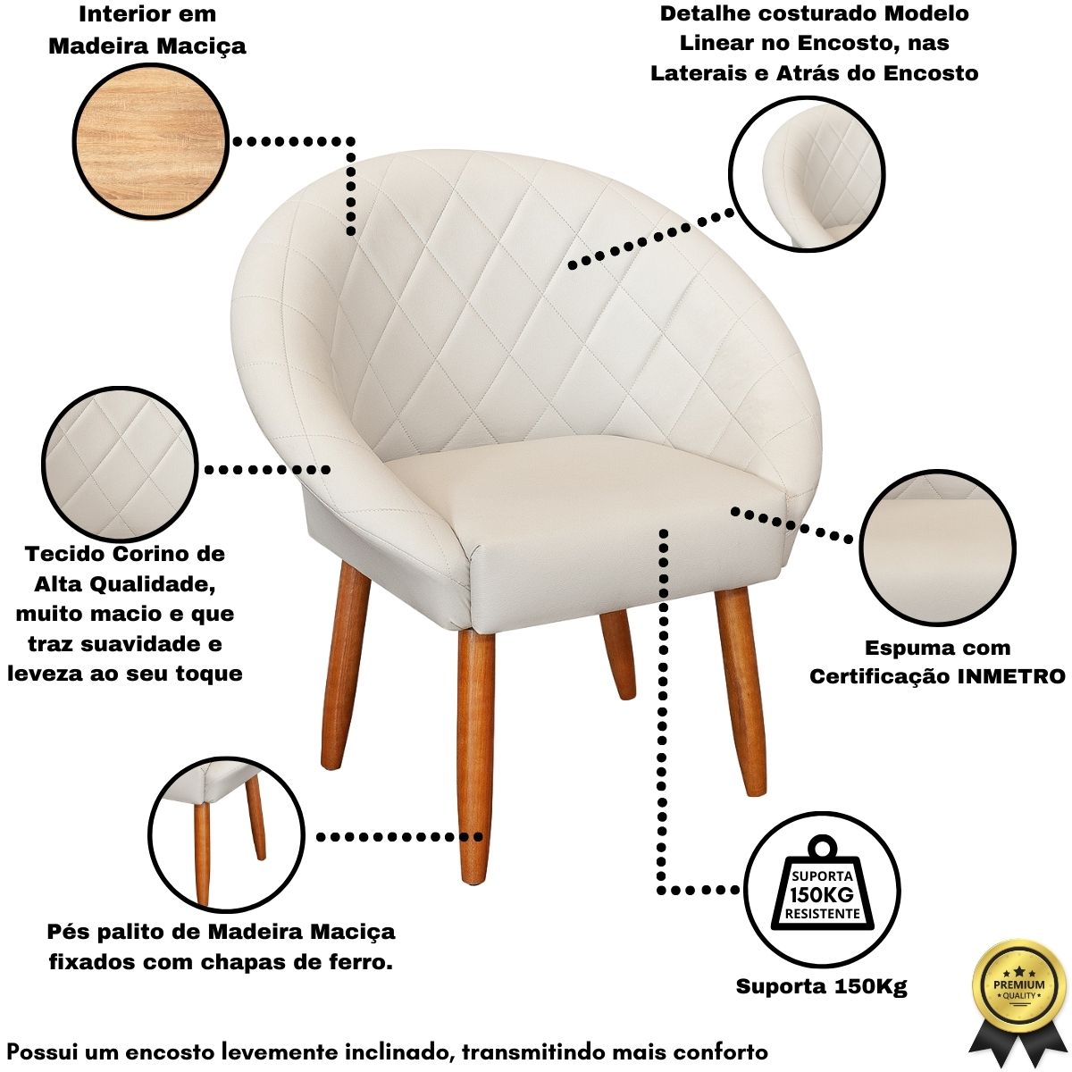2 Poltronas Decorativa Corino Moderna para Sala de Estar Recepção Reforçada MOBLAN decor
