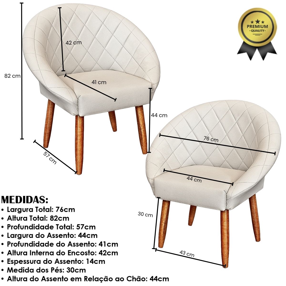 2 Poltronas Decorativa Corino Moderna para Sala de Estar Recepção Reforçada MOBLAN decor