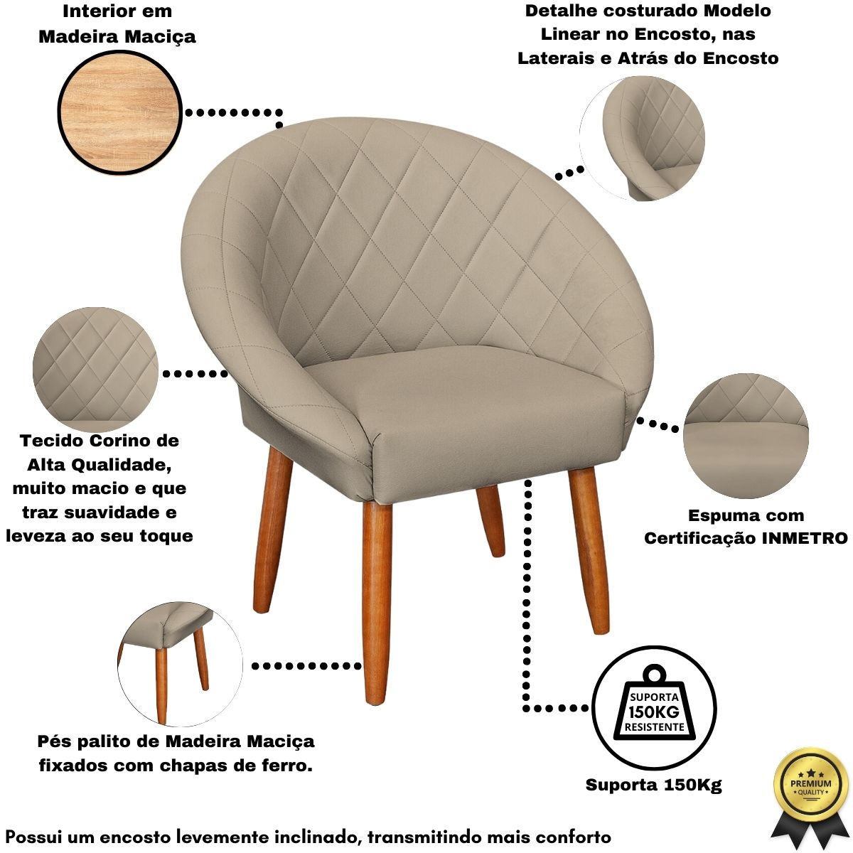 2 Poltronas Decorativa Corino Moderna para Sala de Estar Recepção Reforçada MOBLAN decor