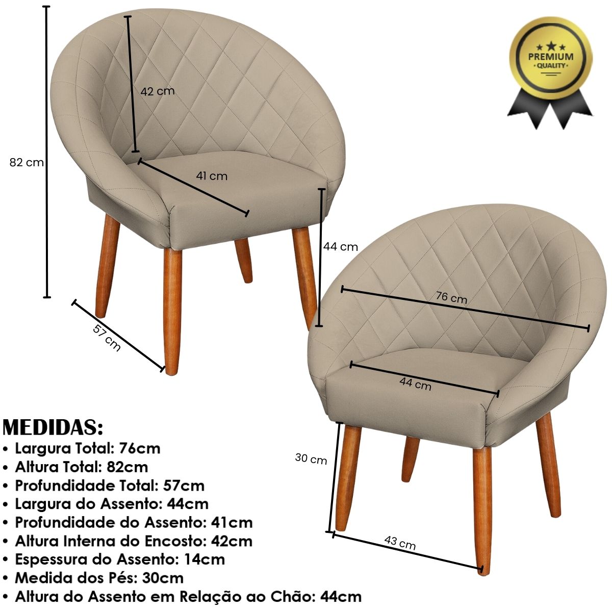 2 Poltronas Decorativa Corino Moderna para Sala de Estar Recepção Reforçada MOBLAN decor