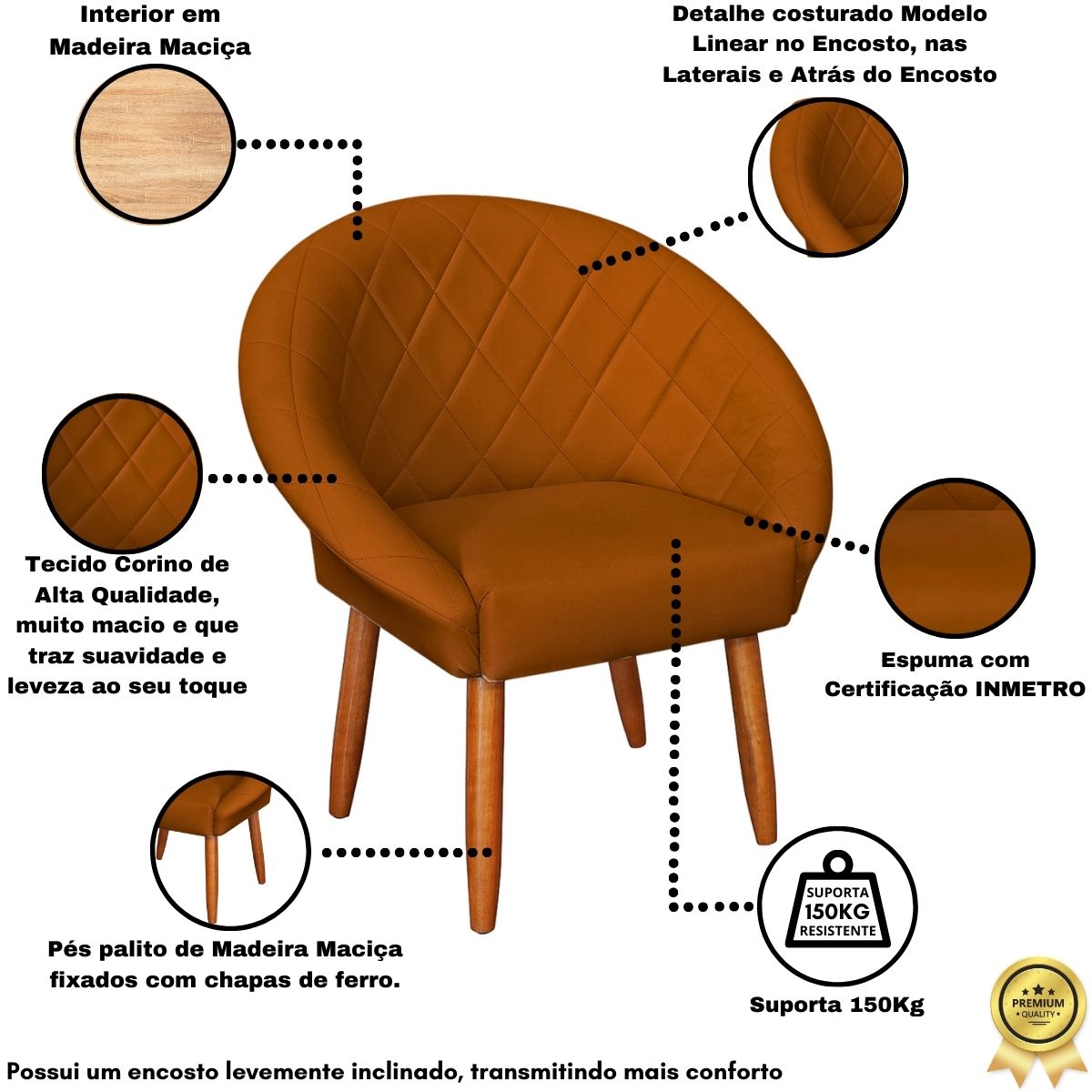 2 Poltronas Decorativa Corino Moderna para Sala de Estar Recepção Reforçada MOBLAN decor