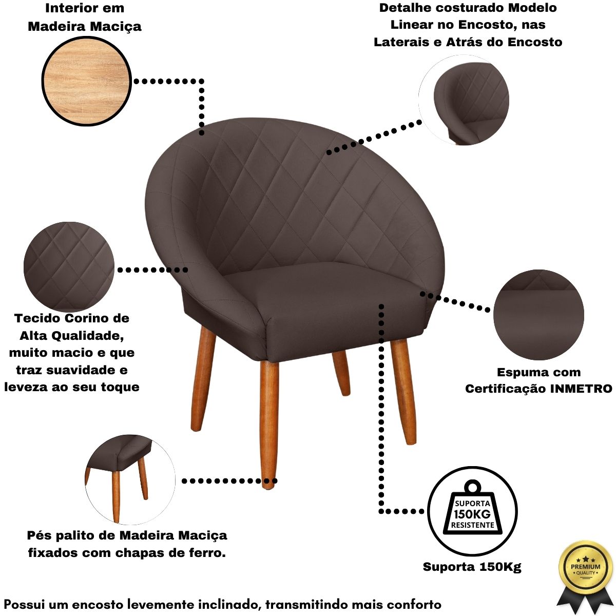 2 Poltronas Decorativa Corino Moderna para Sala de Estar Recepção Reforçada MOBLAN decor